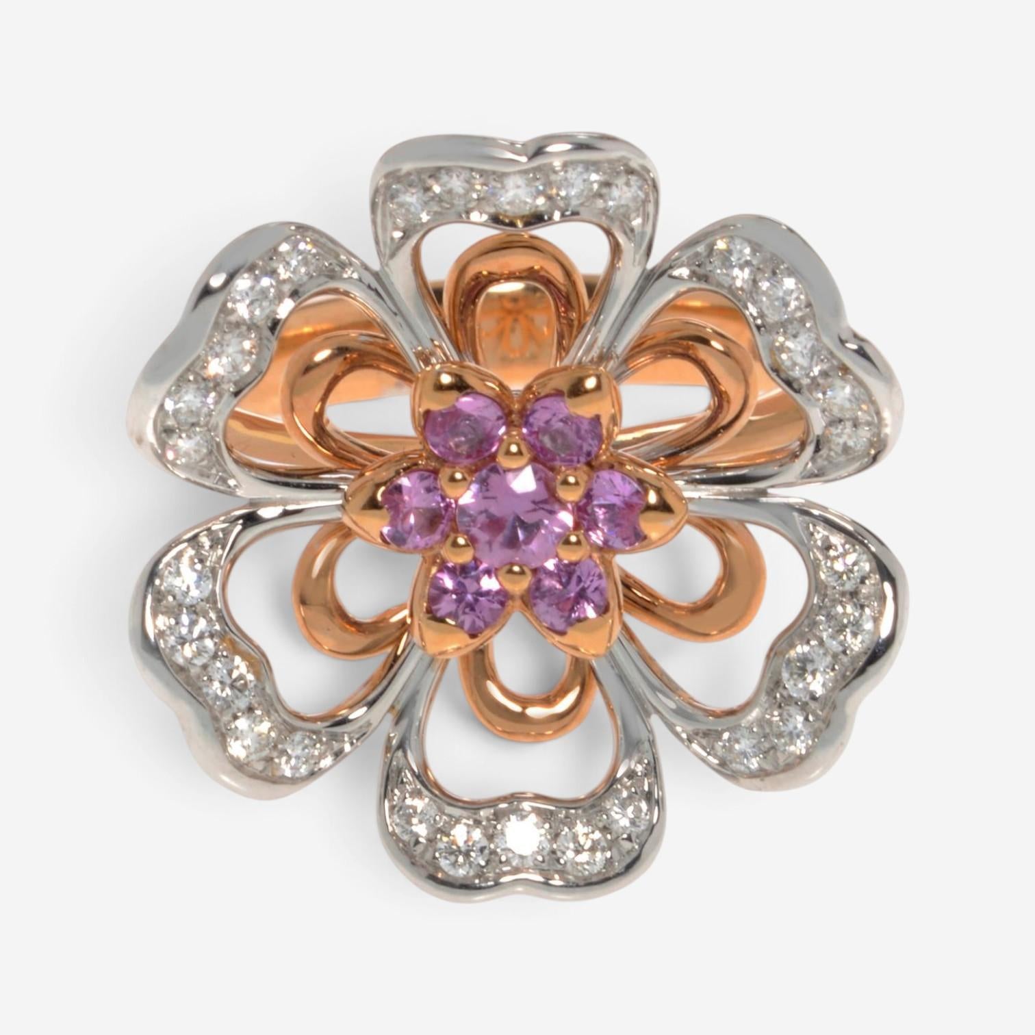Luca Carati 18K Rose & White Gold Pink Sapphire & Diamond Cocktail Ring Sz. 7 48