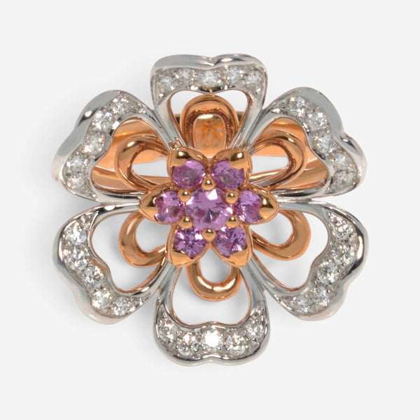 Luca Carati 18K Rose & White Gold Pink Sapphire & Diamond Cocktail Ring Sz. 7 48