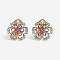 Luca Carati 18K Rose & White Gold Pink Sapphire & Diamond Flower Earrings 048319