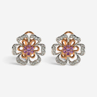 Luca Carati 18K Rose & White Gold Pink Sapphire & Diamond Flower Earrings 048319