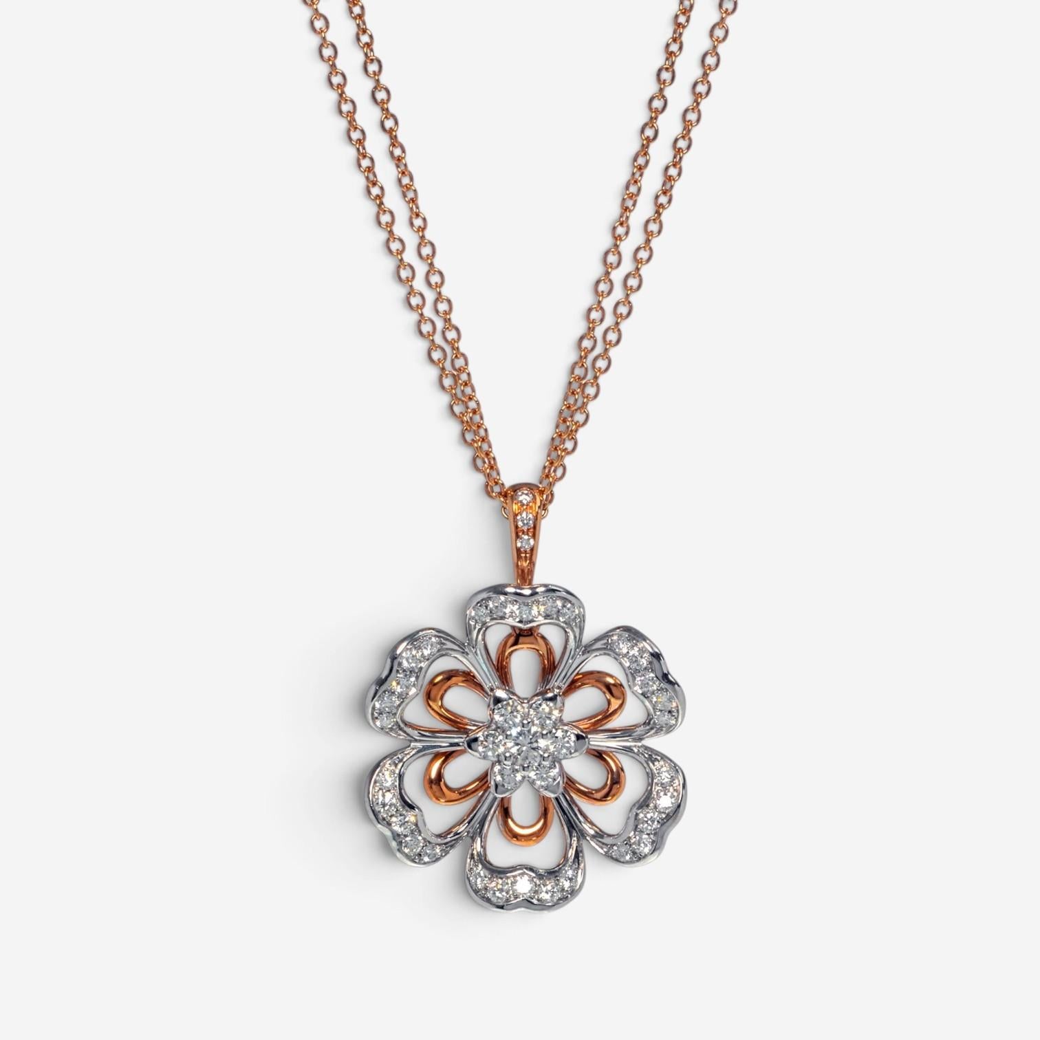 Luca Carati Flower 18K Rose & White Gold Diamond Pendant Necklace G1055C-C096