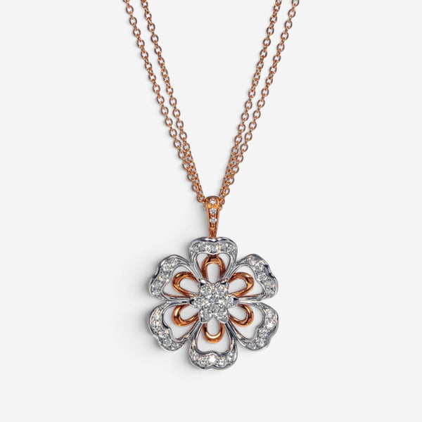 Luca Carati Flower 18K Rose & White Gold Diamond Pendant Necklace G1055C-C096