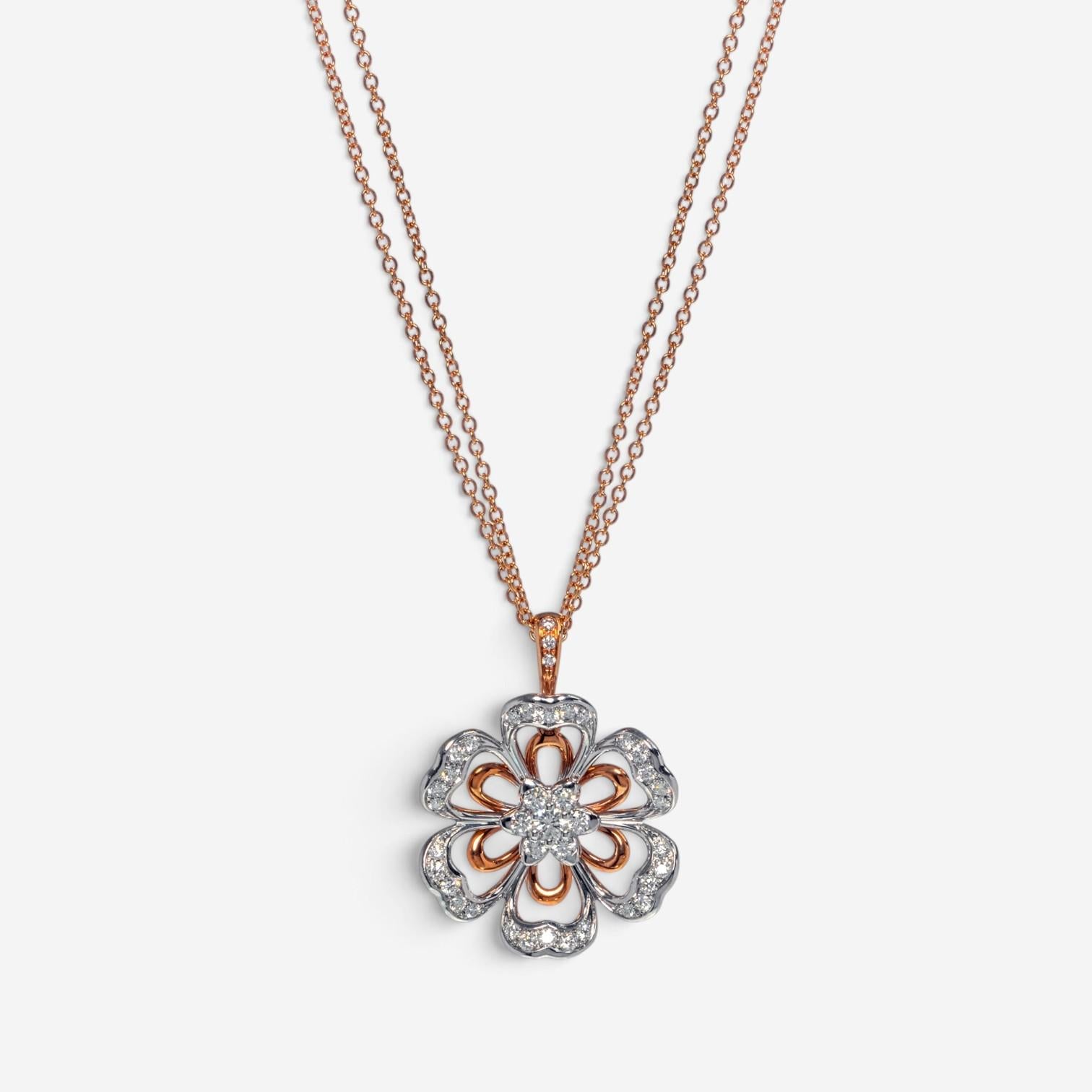 Luca Carati Flower 18K Rose & White Gold Diamond Pendant Necklace G1055C-C096