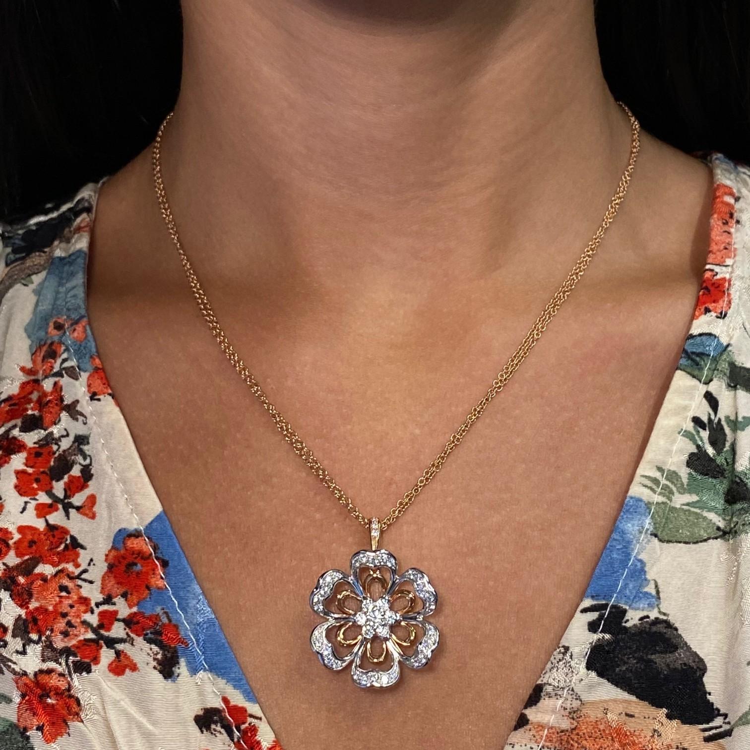 Luca Carati Flower 18K Rose & White Gold Diamond Pendant Necklace G1055C-C096