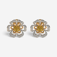 Luca Carati 18K Rose & White Gold Yellow Sapphire & Diamond Flower Earrings 0483
