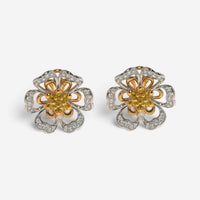 Luca Carati 18K Rose & White Gold Yellow Sapphire & Diamond Flower Earrings 0483