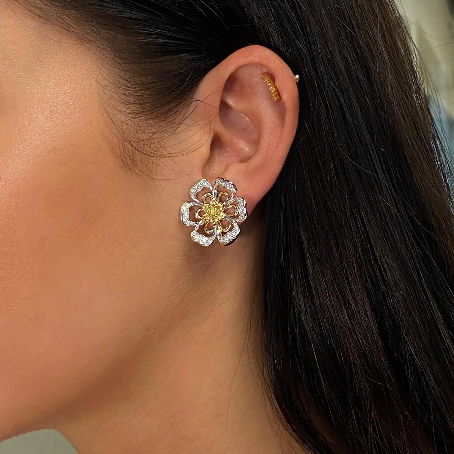 Luca Carati 18K Rose & White Gold Yellow Sapphire & Diamond Flower Earrings 0483
