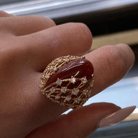 Luca Carati 18K Rose Gold Red Agate Gemstone & Diamond Ring Sz. 7.75 048324