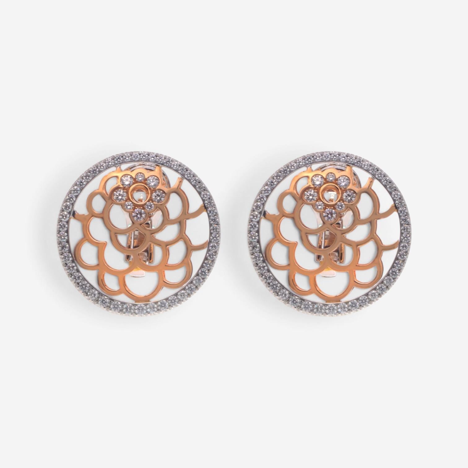 Luca Carati Floral 18K Rose & White Gold Diamond Stud Earrings 048325