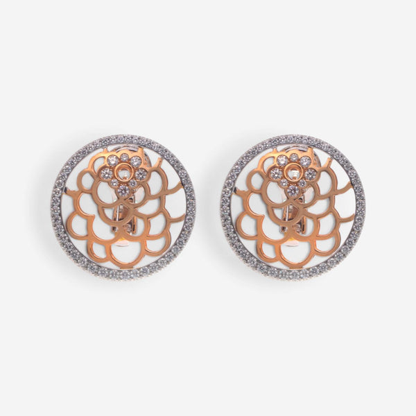 Luca Carati Floral 18K Rose & White Gold Diamond Stud Earrings 048325