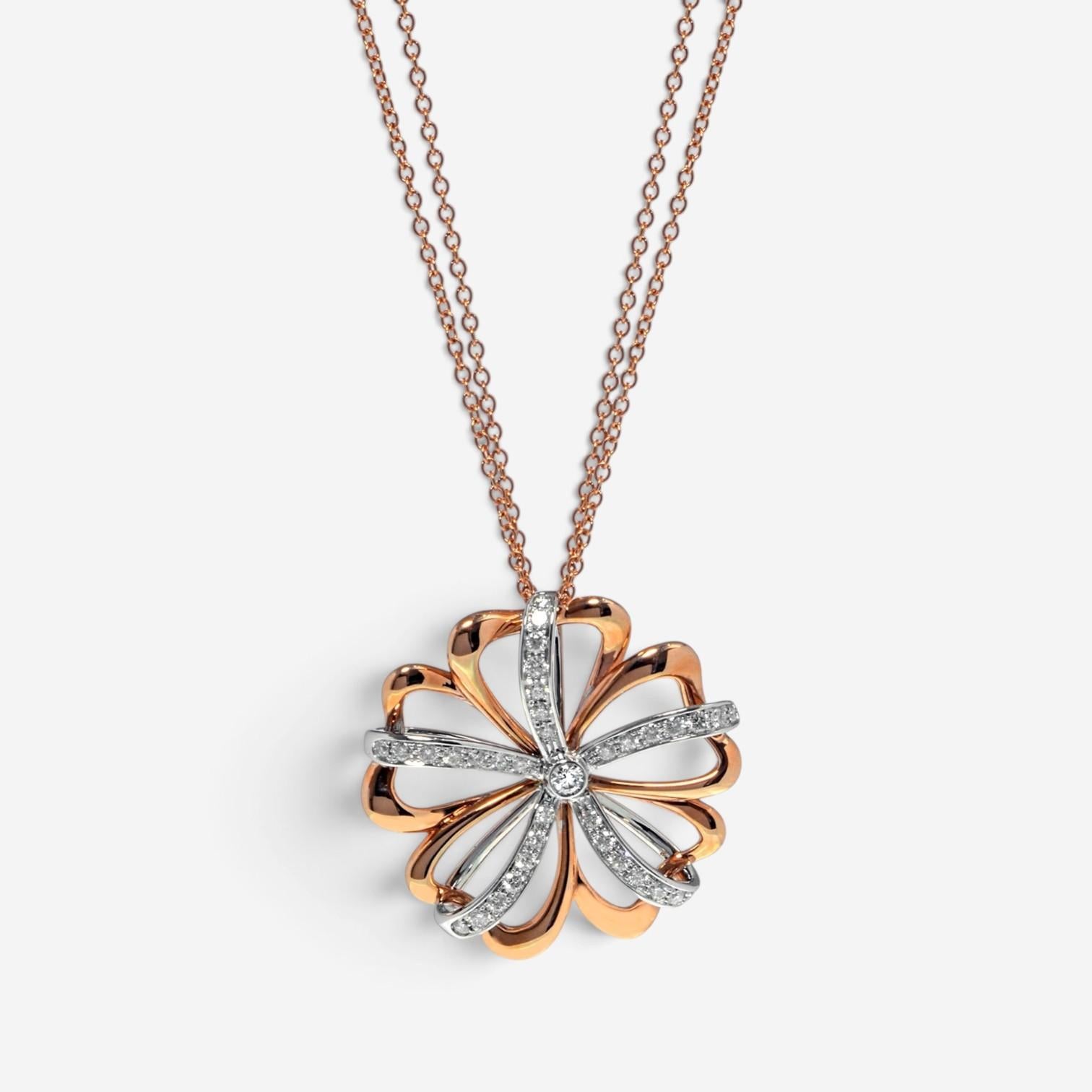 Luca Carati 18K Rose & White Gold Diamond Flower Pendant Long Necklace 048326