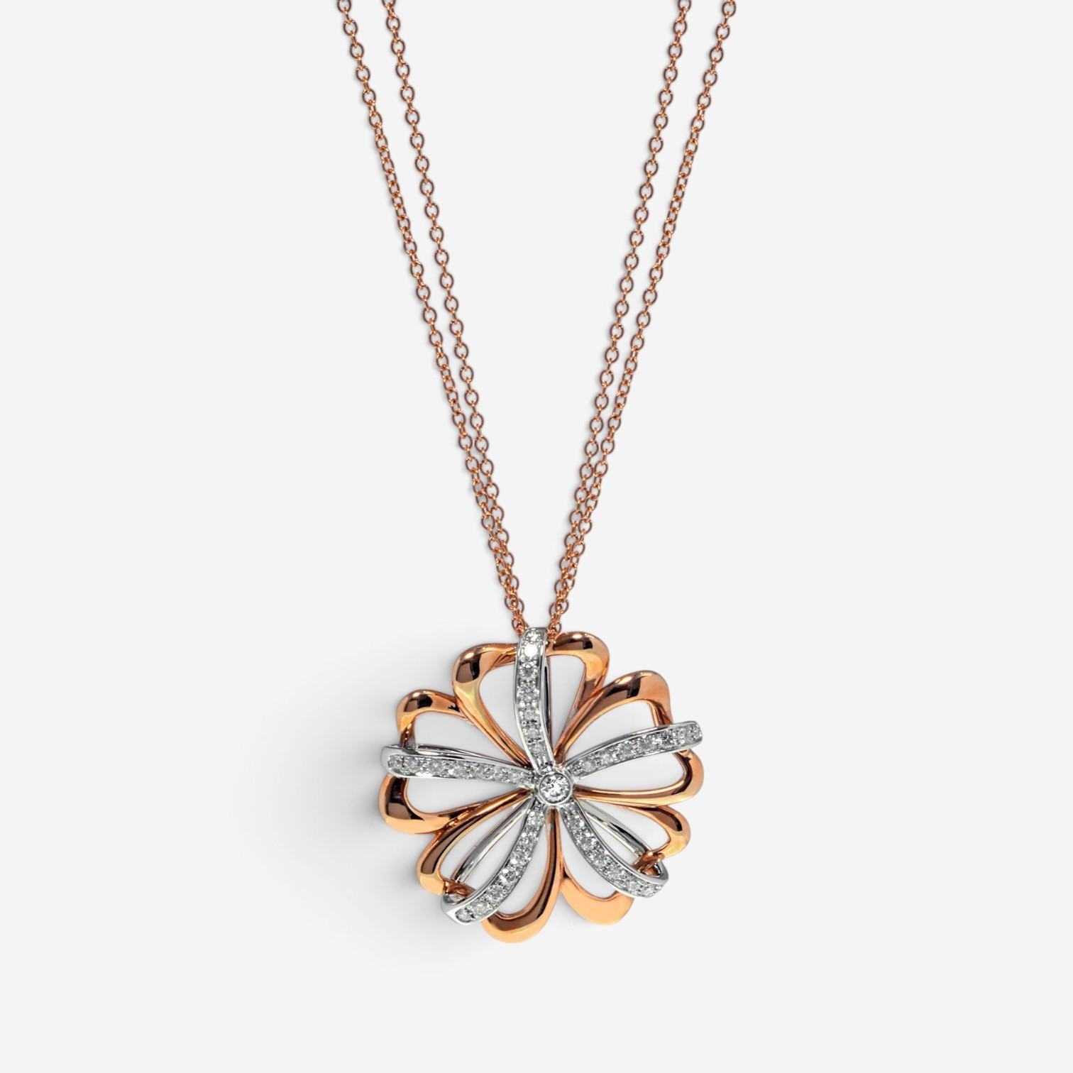 Luca Carati 18K Rose & White Gold Diamond Flower Pendant Long Necklace 048326
