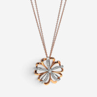 Luca Carati 18K Rose & White Gold Diamond Flower Pendant Long Necklace 048326