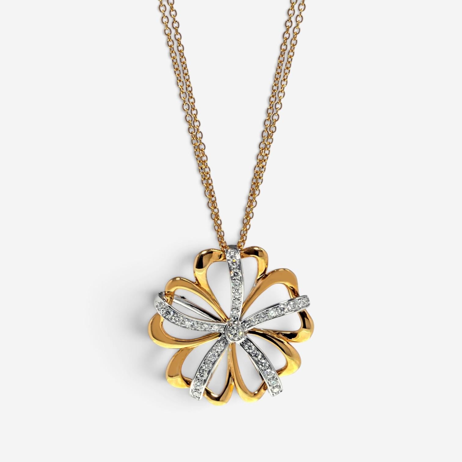 Luca Carati 18K Yellow & White Gold Diamond Flower Pendant Necklace 048327
