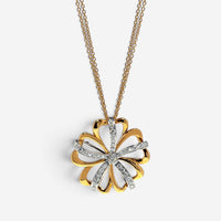 Luca Carati 18K Yellow & White Gold Diamond Flower Pendant Necklace 048327
