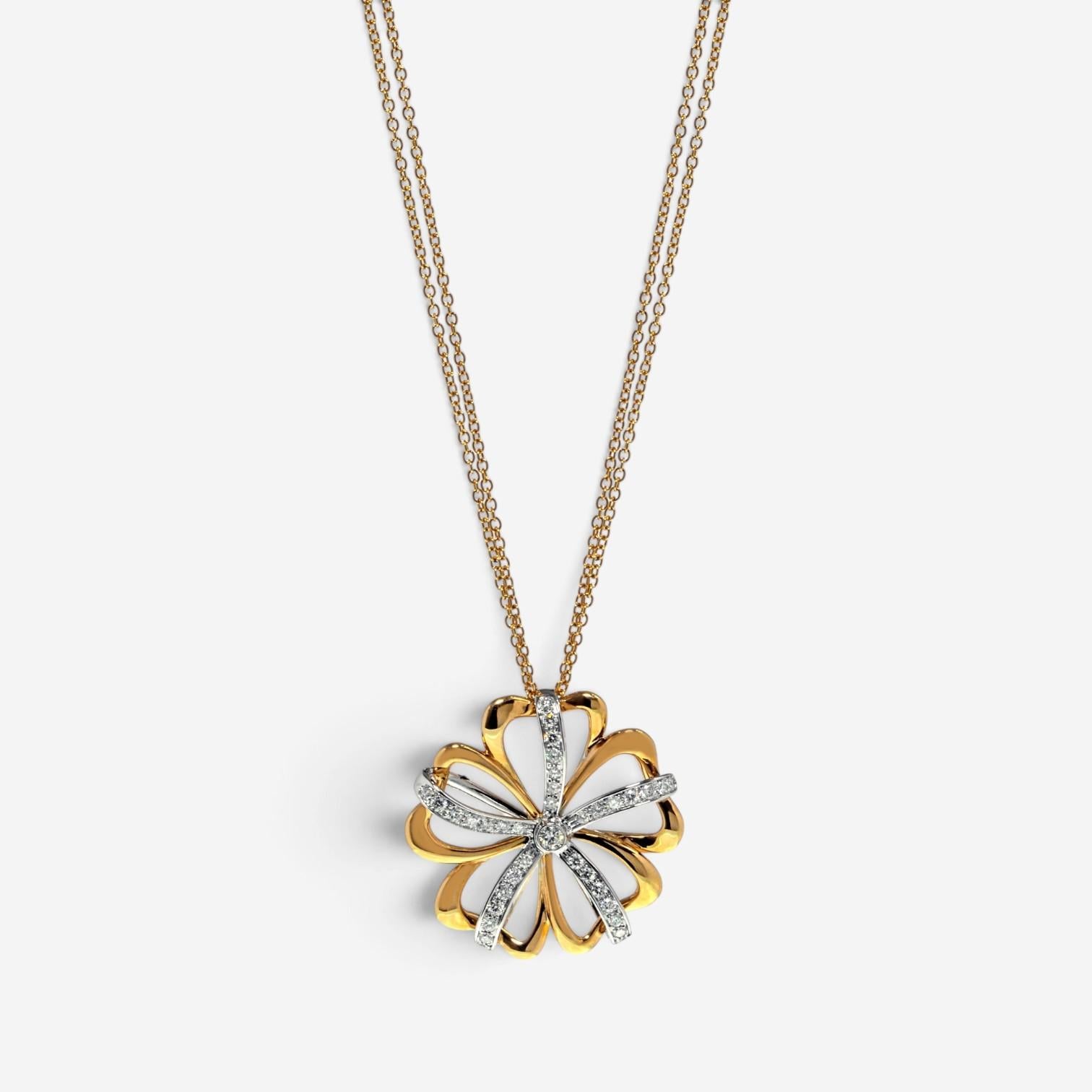 Luca Carati 18K Yellow & White Gold Diamond Flower Pendant Necklace 048327