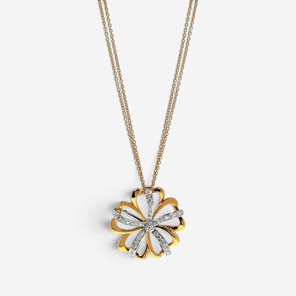 Luca Carati 18K Yellow & White Gold Diamond Flower Pendant Necklace 048327