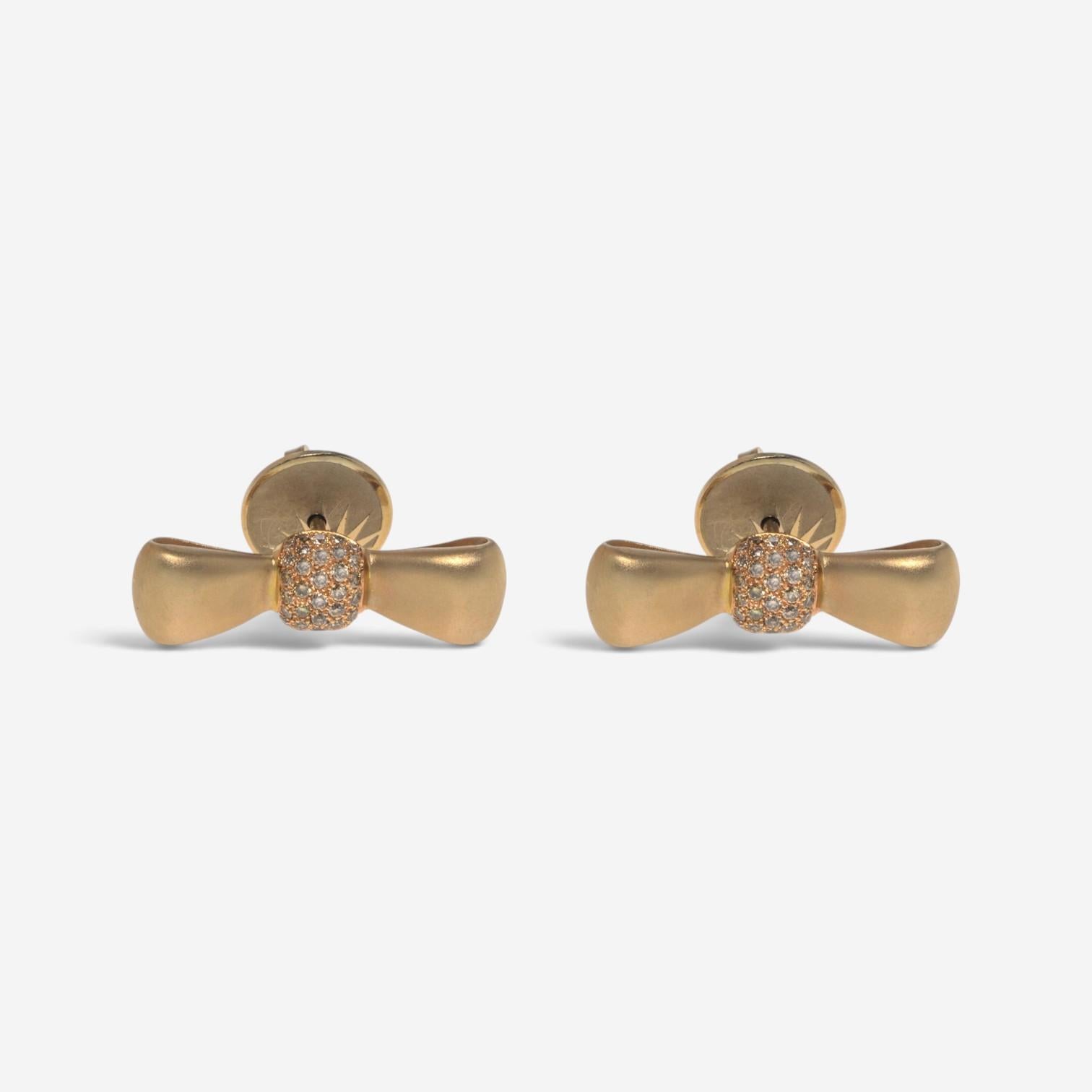 Luca Carati 18K Yellow Gold Brown Diamond Bow Stud Earrings 048345