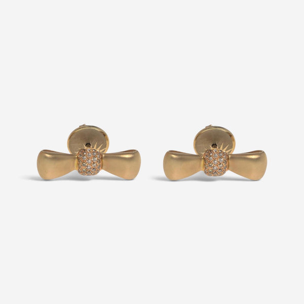 Luca Carati 18K Yellow Gold Brown Diamond Bow Stud Earrings 048345