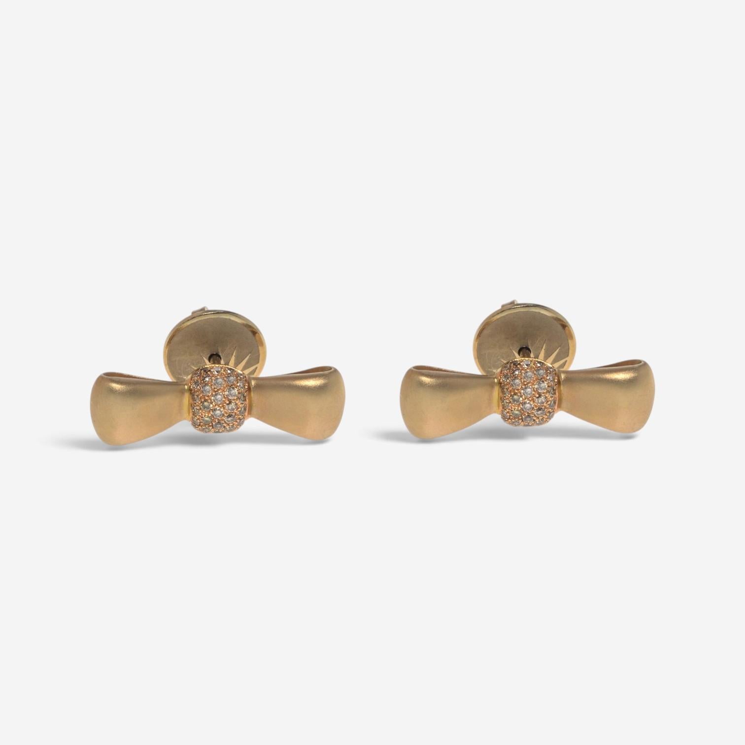 Luca Carati 18K Yellow Gold Brown Diamond Bow Stud Earrings 048345