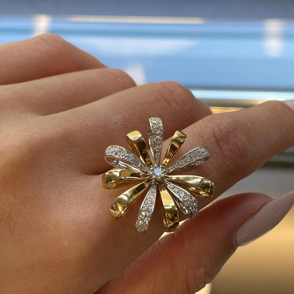 Luca Carati 18K Yellow & White Gold Diamond Cocktail Ring Sz. 7 048346