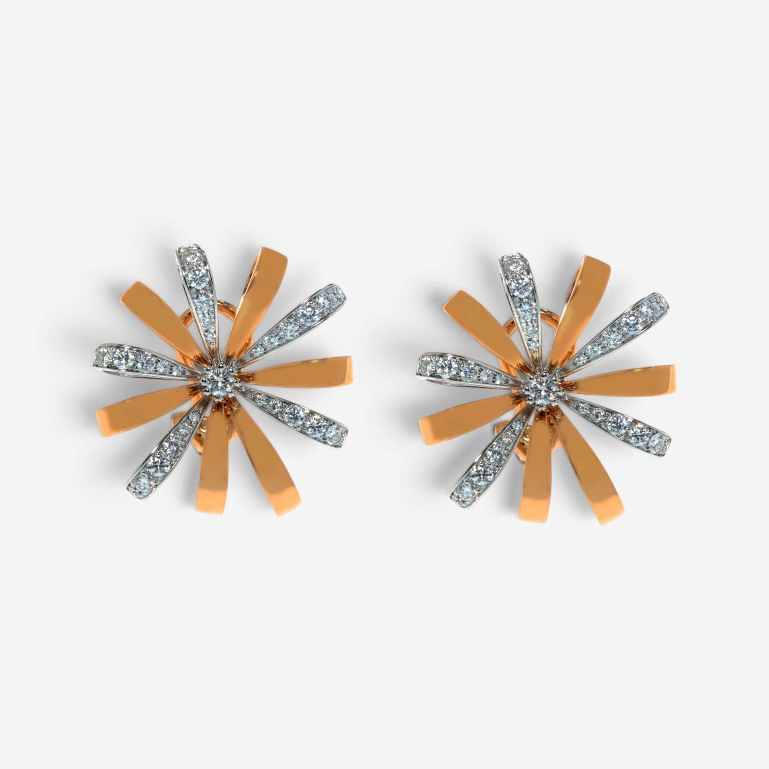 Luca Carati Flower 18K Rose & White Gold Diamond Earrings 048348