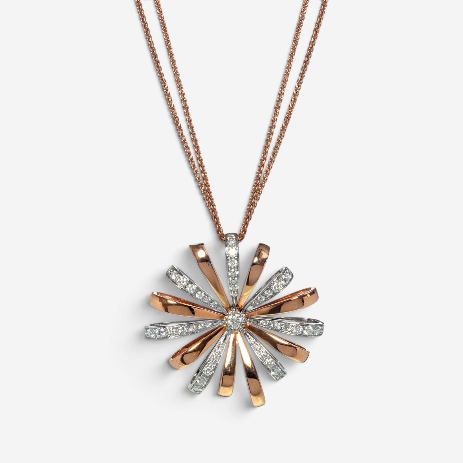 Luca Carati 18K Rose & White Gold Diamond Large Flower Pendant Necklace G865CH-C