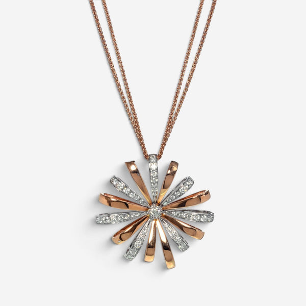 Luca Carati 18K Rose & White Gold Diamond Large Flower Pendant Necklace G865CH-C