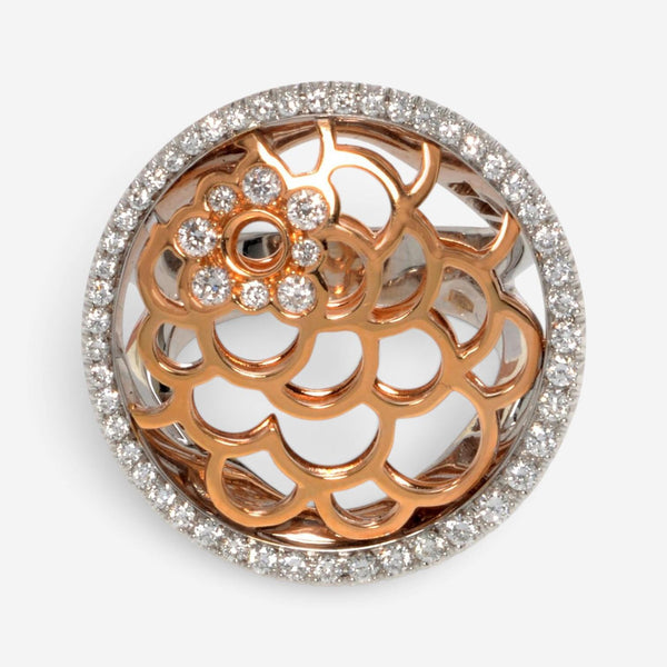 Luca Carati 18K White & Rose Gold Diamond Cocktail Ring Sz. 6.5 048356