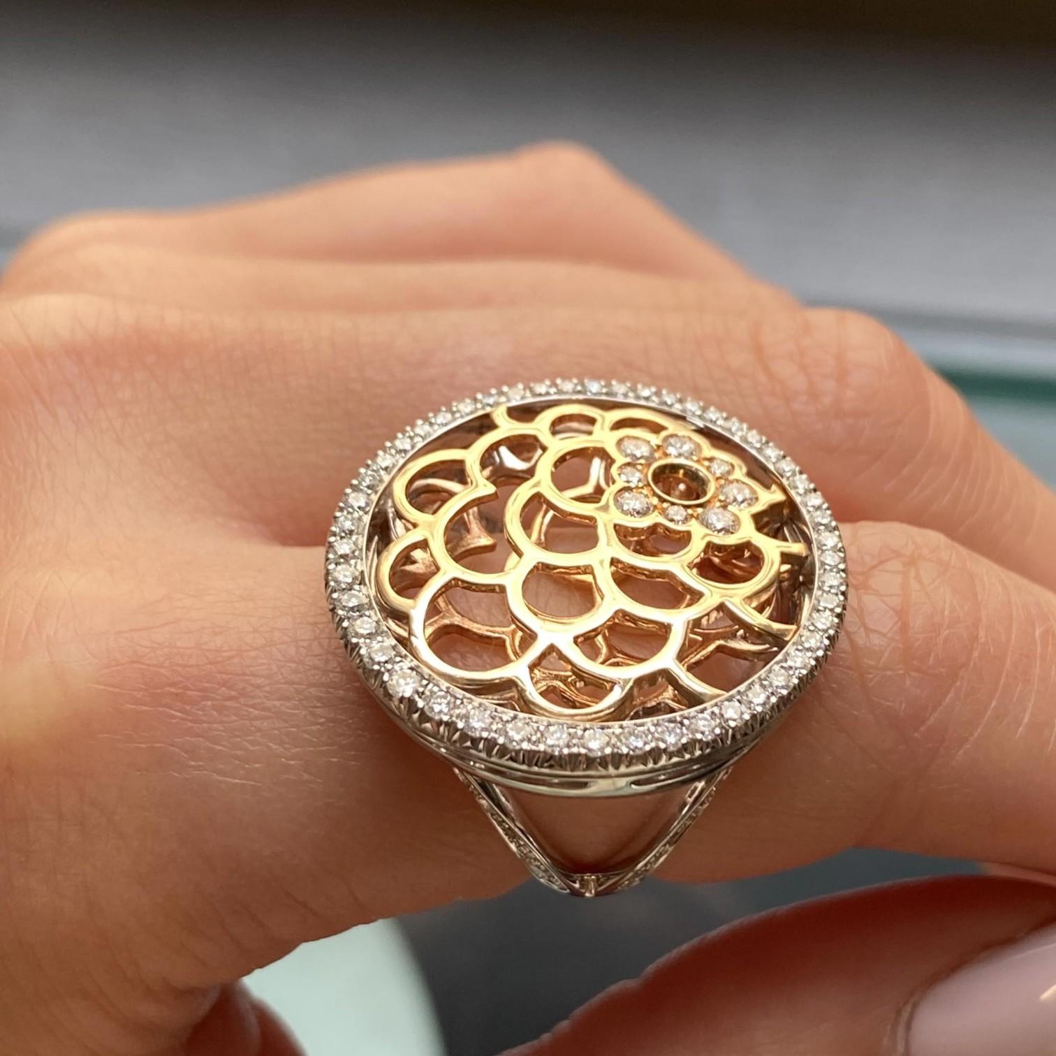 Luca Carati 18K White & Rose Gold Diamond Cocktail Ring Sz. 6.5 048356