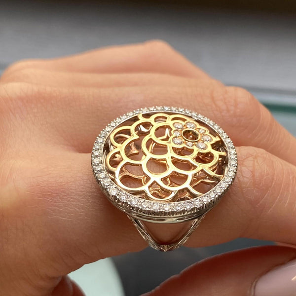 Luca Carati 18K White & Rose Gold Diamond Cocktail Ring Sz. 6.5 048356