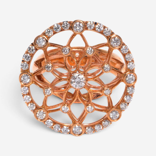 Luca Carati 18K Rose Gold Diamond Large Cocktail Ring Sz. 6.75 048359