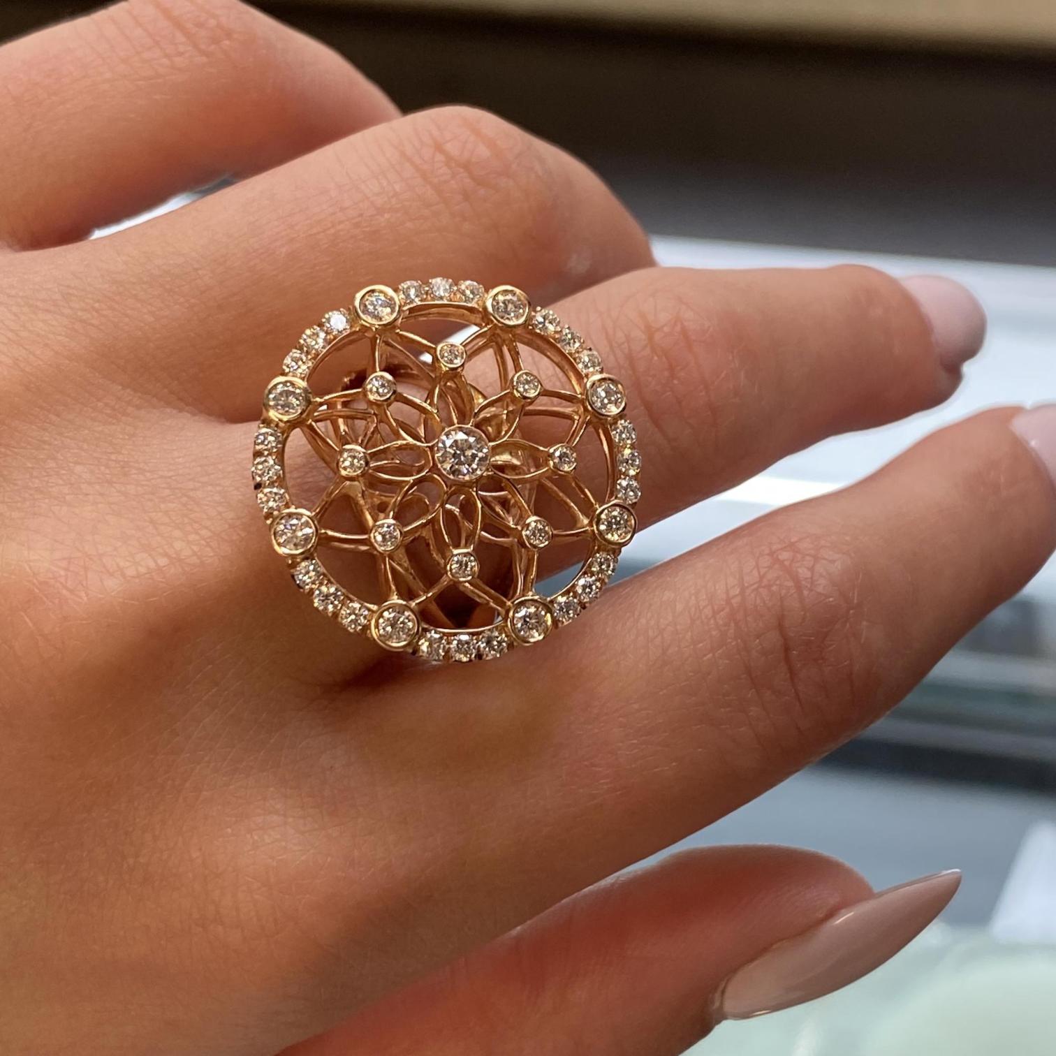 Luca Carati 18K Rose Gold Diamond Large Cocktail Ring Sz. 6.75 048359
