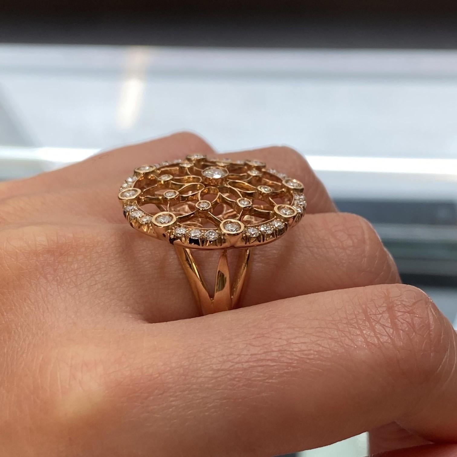 Luca Carati 18K Rose Gold Diamond Large Cocktail Ring Sz. 6.75 048359
