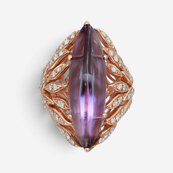 Luca Carati 18K Rose Gold Amethyst & Diamond Cocktail Ring Sz. 6.75 048366