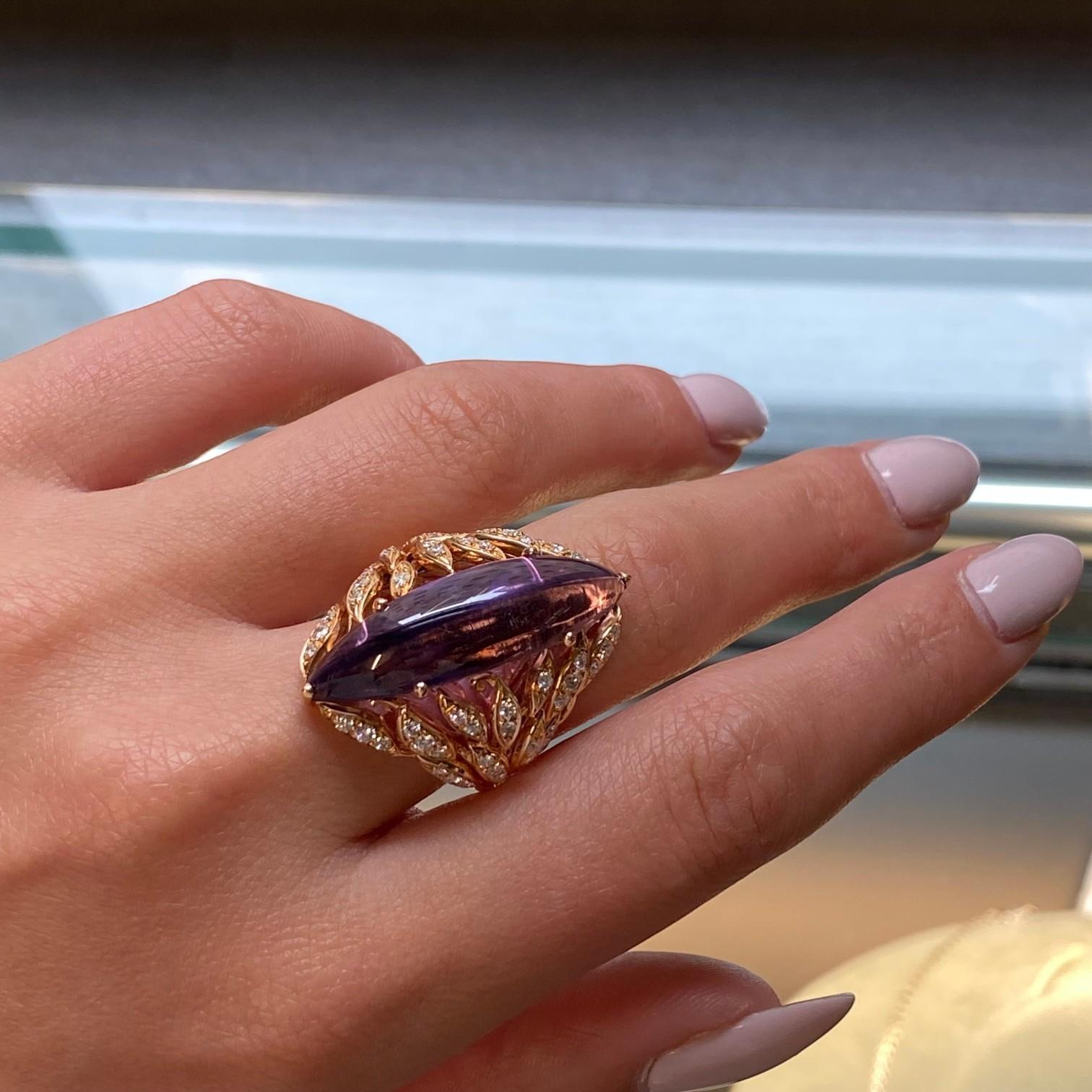 Luca Carati 18K Rose Gold Amethyst & Diamond Cocktail Ring Sz. 6.75 048366