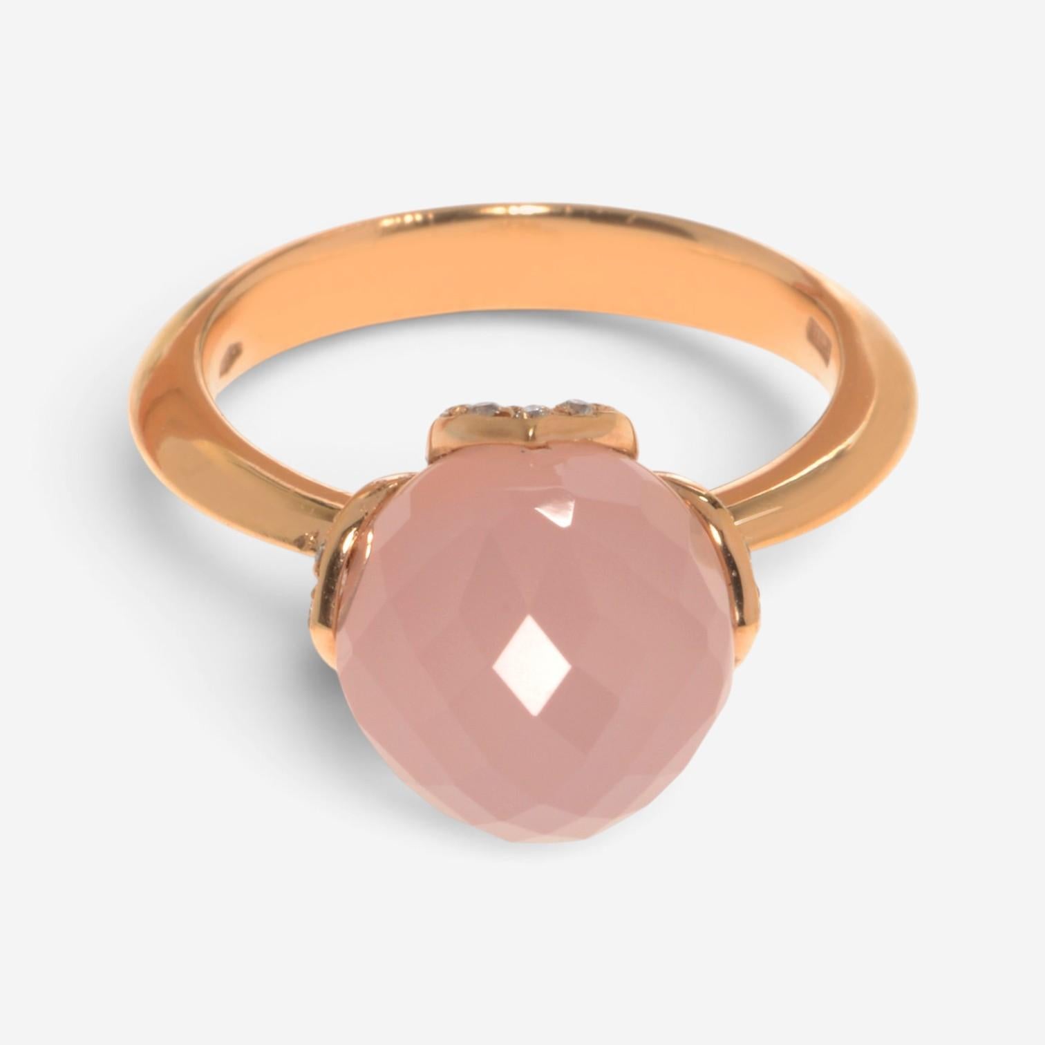 Luca Carati 18K Rose Gold Chalcedony & Diamond Ring Sz. 7 048374
