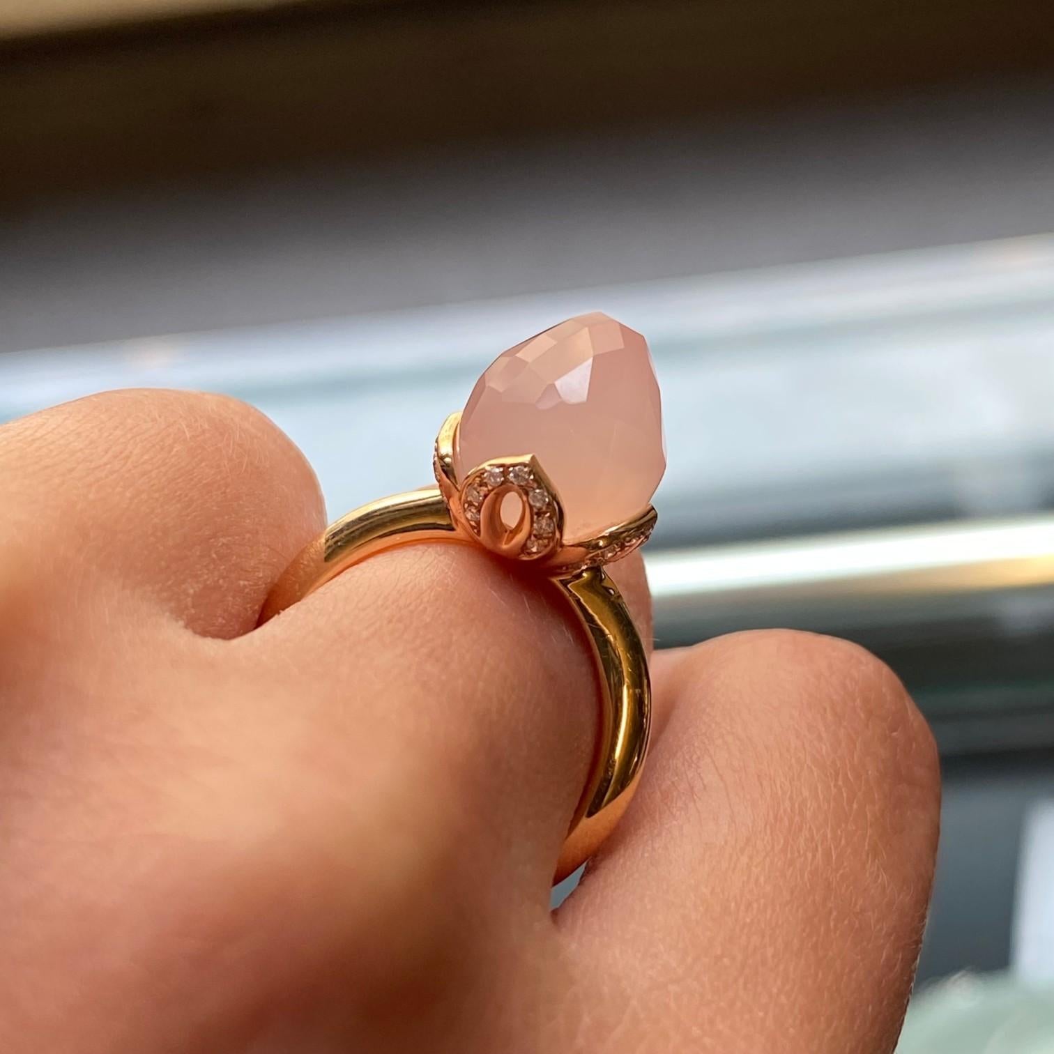 Luca Carati 18K Rose Gold Chalcedony & Diamond Ring Sz. 7 048374