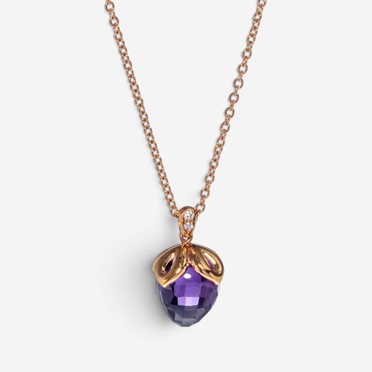 Luca Carati 18K Rose Gold Amethyst & Diamond Pendant Necklace G943C-B619