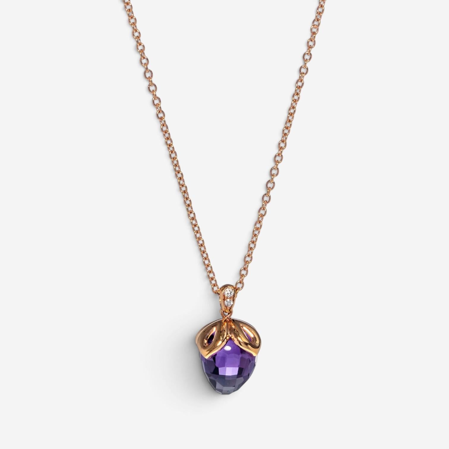 Luca Carati 18K Rose Gold Amethyst & Diamond Pendant Necklace G943C-B619