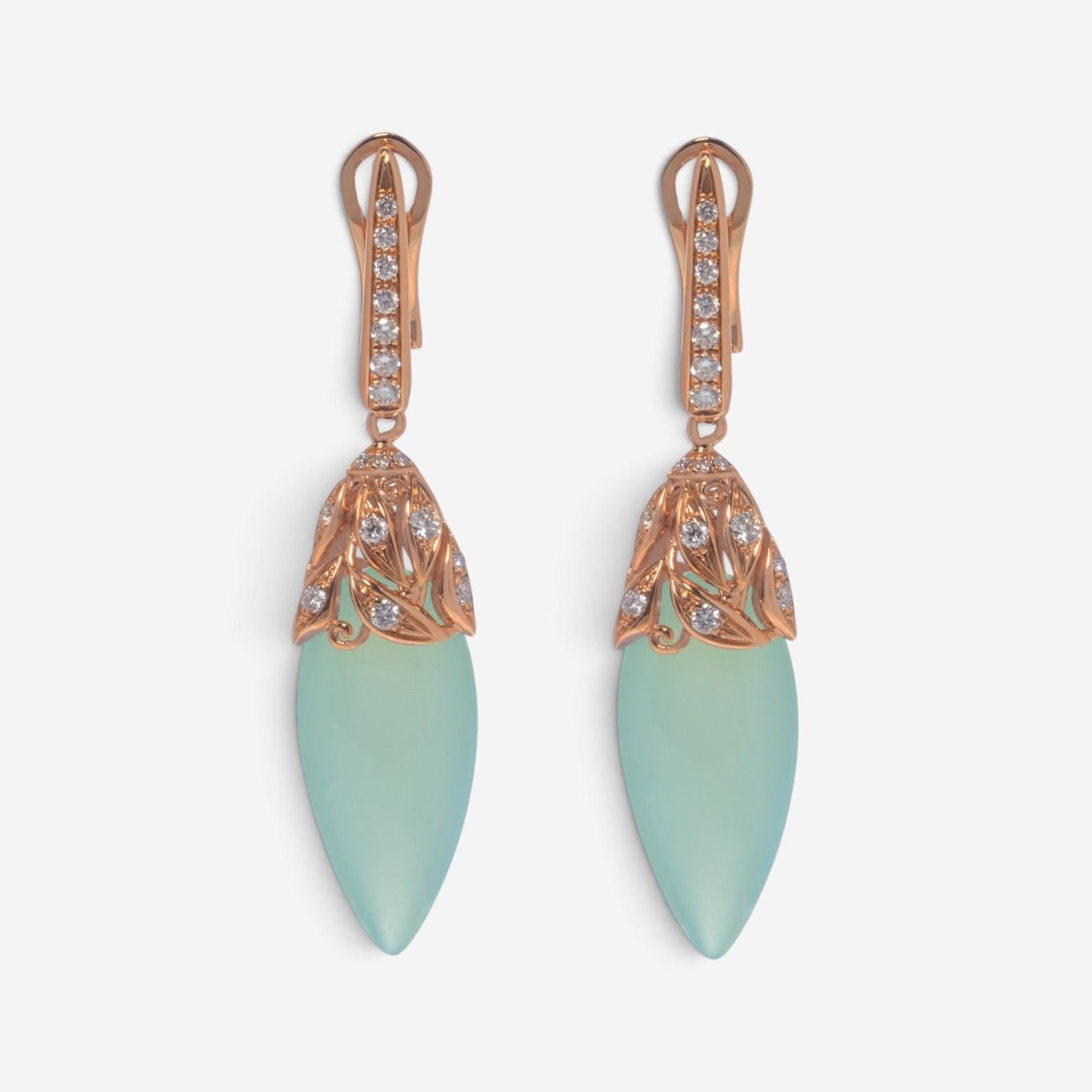 Luca Carati 18K Yellow Gold Chalcedony & Diamond Drop Earrings 048380