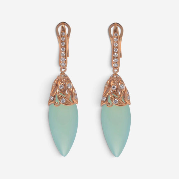 Luca Carati 18K Yellow Gold Chalcedony & Diamond Drop Earrings 048380