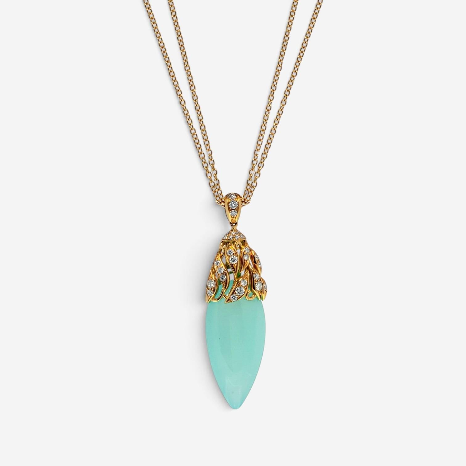 Luca Carati 18K Yellow Gold Chalcedony & Diamond Pendant Necklace 048383