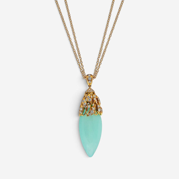 Luca Carati 18K Yellow Gold Chalcedony & Diamond Pendant Necklace 048383