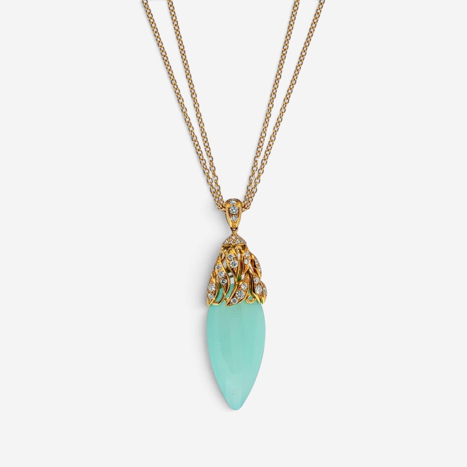 Luca Carati 18K Yellow Gold Chalcedony & Diamond Pendant Necklace 048383