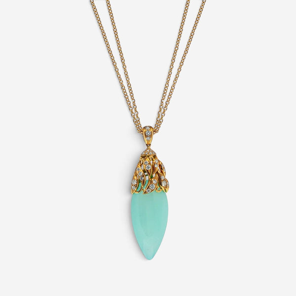 Luca Carati 18K Yellow Gold Chalcedony & Diamond Pendant Necklace 048383