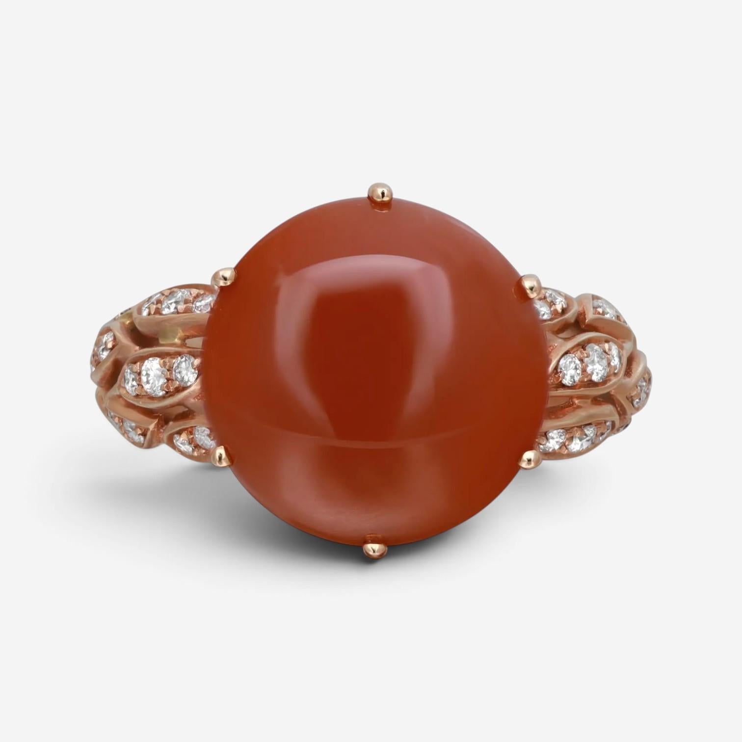 Luca Carati 18K Rose Gold Red Agate & Diamond Ring Sz. 7.5 048390