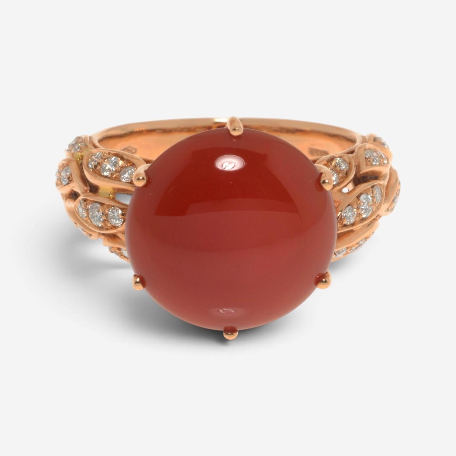 Luca Carati 18K Rose Gold Red Agate & Diamond Ring Sz. 7.5 048390