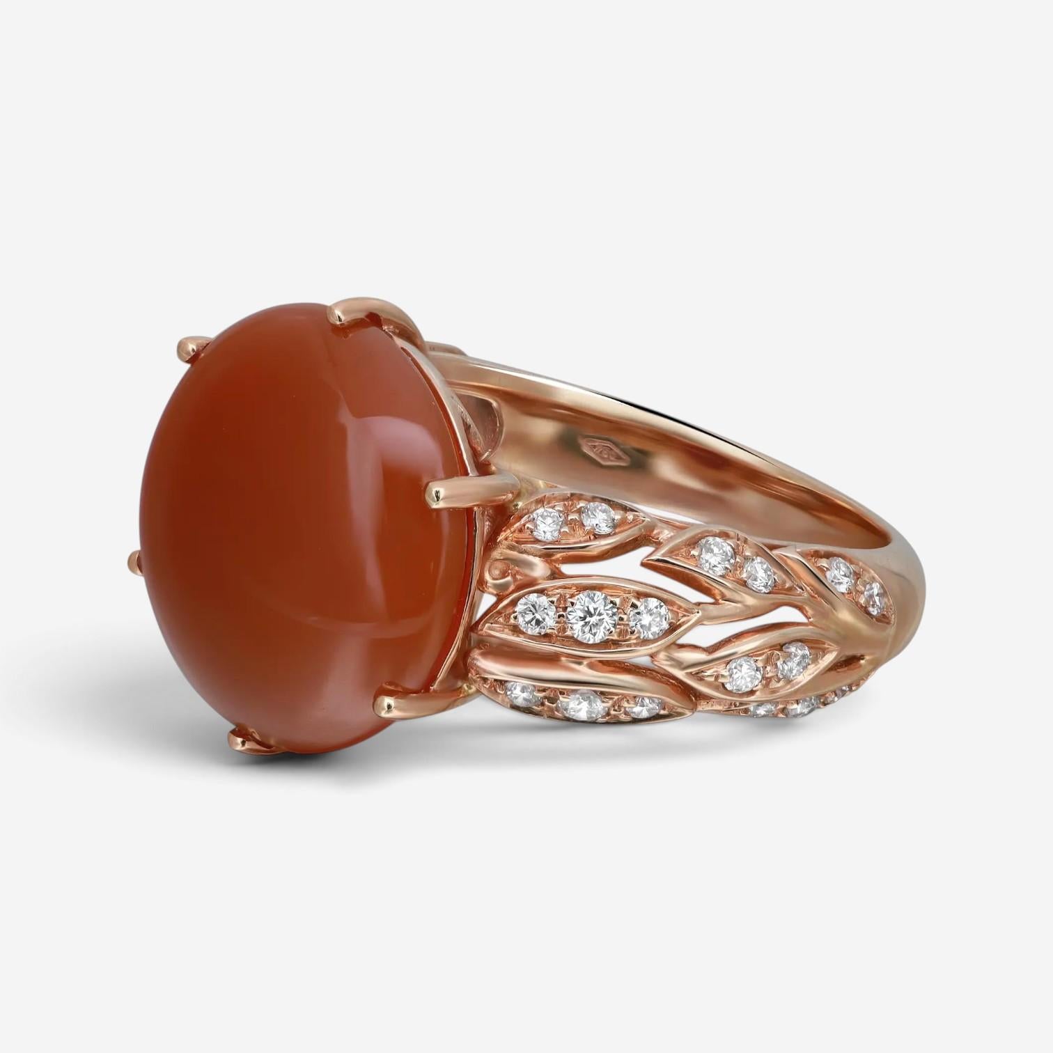Luca Carati 18K Rose Gold Red Agate & Diamond Ring Sz. 7.5 048390