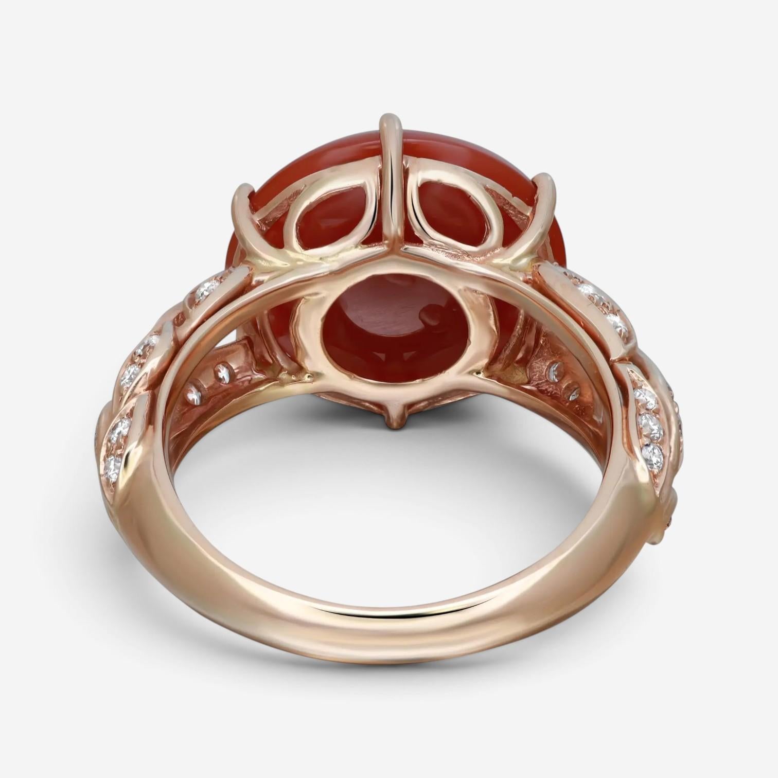 Luca Carati 18K Rose Gold Red Agate & Diamond Ring Sz. 7.5 048390